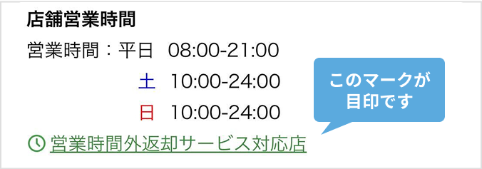 営業時間外返却サービス対応店の表示