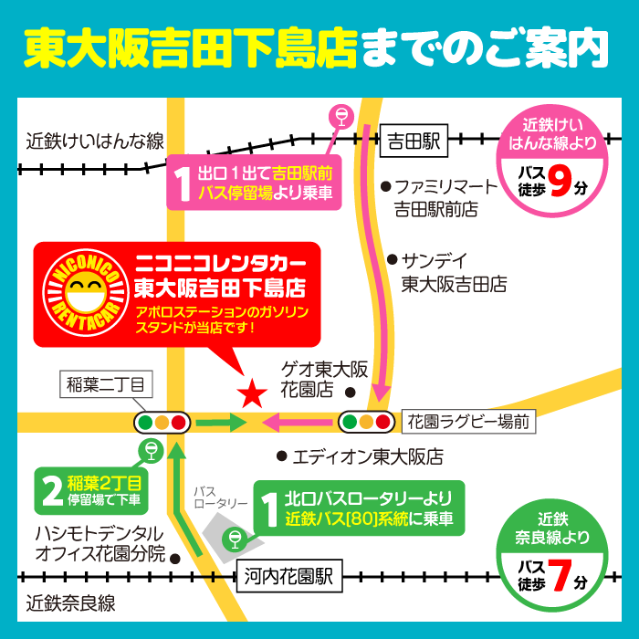 東大阪吉田下島店周辺のアクセスマップ