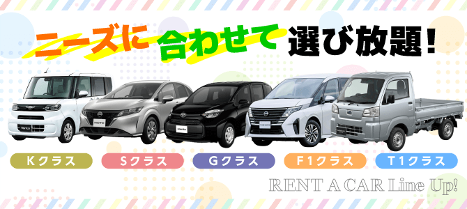 多彩な車が充実。ニーズに合わせてお選びください